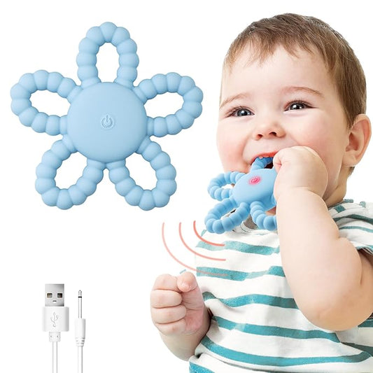 VViN Sensory Vibrating Chew Toy – Baby Teether for Autism Sensory Needs, USB Charging Teething Toy for 3-18 Months, Teething Relief & Easy to Grasp Design (Blue)