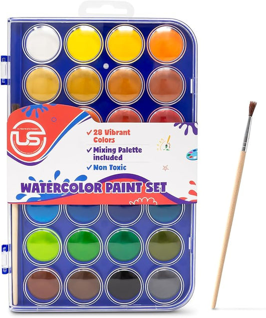 Watercolor Paint Set, 28 Colors of Washable Watercolor Paint Includes Watercolor Palette and 1 Paint Brushes. Great Water Color kids paint