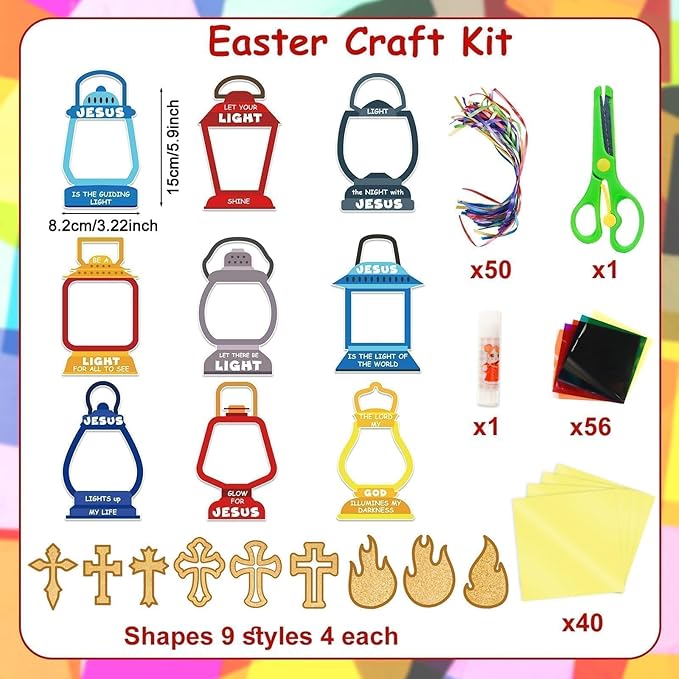 EggSun 36 Sets Jesus is The Guiding Light Sunday School Crafts for Kid Relgious Stained Glass Window Arts and Crafts Suncatcher Kit for Sunday School Thanksgiving Christmas Home Party Decorations