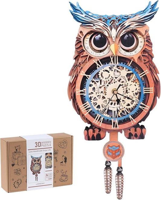 3D Wooden Puzzles for Adults, Wooden Puzzles for Adult Owl Clock DIY Kit with Pendulum, Beginner 22 Pcs 3D Puzzles, Creative Gift Ideas for Adults Teens