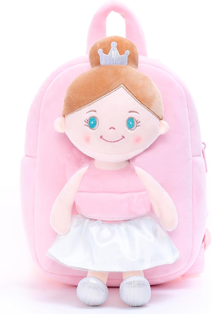 Gloveleya Toddler Backpack with Rag Doll Baby Gifts Angel Girl Pink 9 Inches