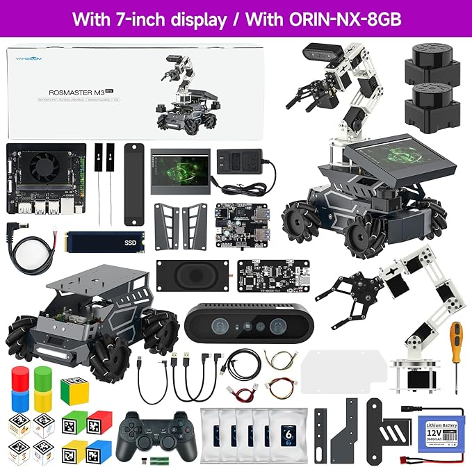 Yahboom ROS2 Robot Kit with Jetson Orin NX 8GB Super Large AI Model with 6DOF Robotic Arm, 7-inch HD Display,AI Voice Interaction Module Support AI Vision App Control
