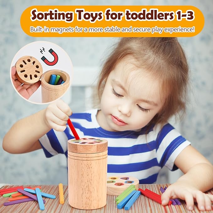Wooderma Wooden Learning Color Sorting Toys, Montessori Toys for 2 3 4 Year Old, Montessori Travel Toy, Fine Motor Skills Sensory Toy for for Baby Boys Girls