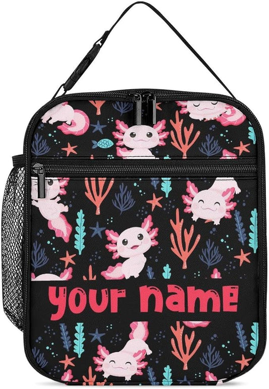 Custom Axolotl Lunch Box - Cute Reusable Axolotl Lunch Bag for Women Men Kids - Small Portable Foldable Insulated Lunchbox for School Work Picnic