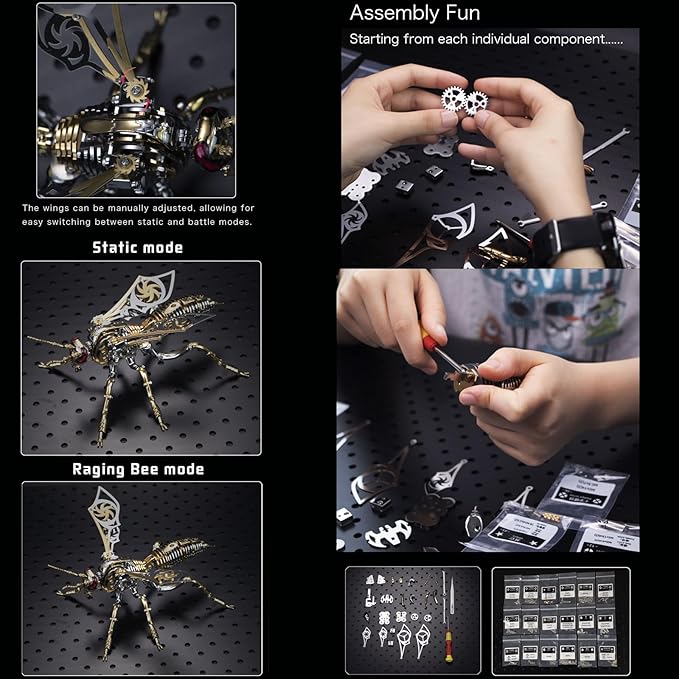 3D Metal Wasp Puzzles for Adults, Model Kits Mechanical Building Blocks, Difficult DIY for Assembly Gifts for Men Gold