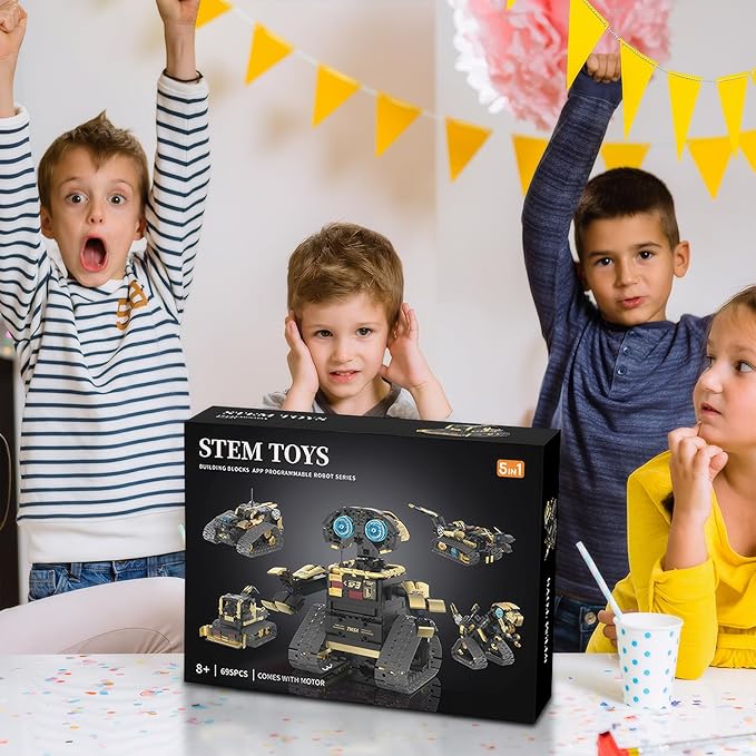 5 in 1 Robot STEM Robot Building Kit Science APP & Remote Control Blocks Technic Educational Building Blocks Set Robotics Toys for Boys Kids Ages 8-12(695 Pieces)
