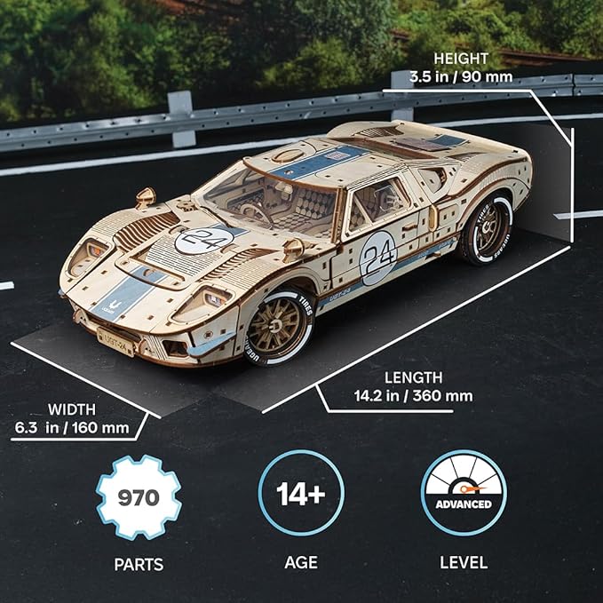 UGEARS UGT-24 Endurance Racer 3D Wooden Puzzles for Adults - DIY Model Car Kits 3D Puzzle, Mechanical Wooden Model Kits for Adults to Build, Wood Sports Car Racing Brain Teaser, Hobby Gift