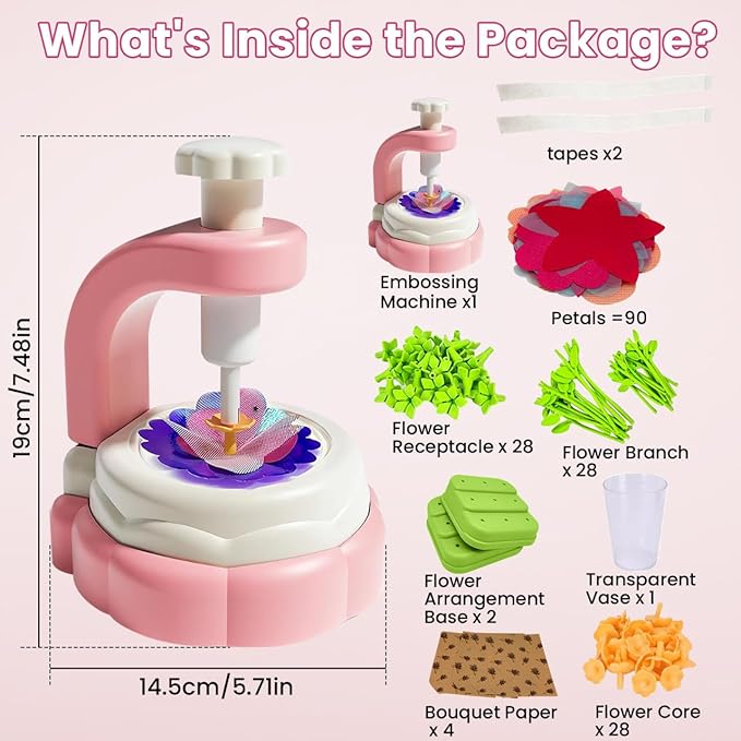 YiYeah Fabric Flower Bouquets Toys, Flower Making Kit, DIY Arts & Crafts Kit for Kids Age 4 5 6 7+, Flowers Market Toy Educational Activity and Birthday Gift Toys Gifts Ideas for Boys Girls