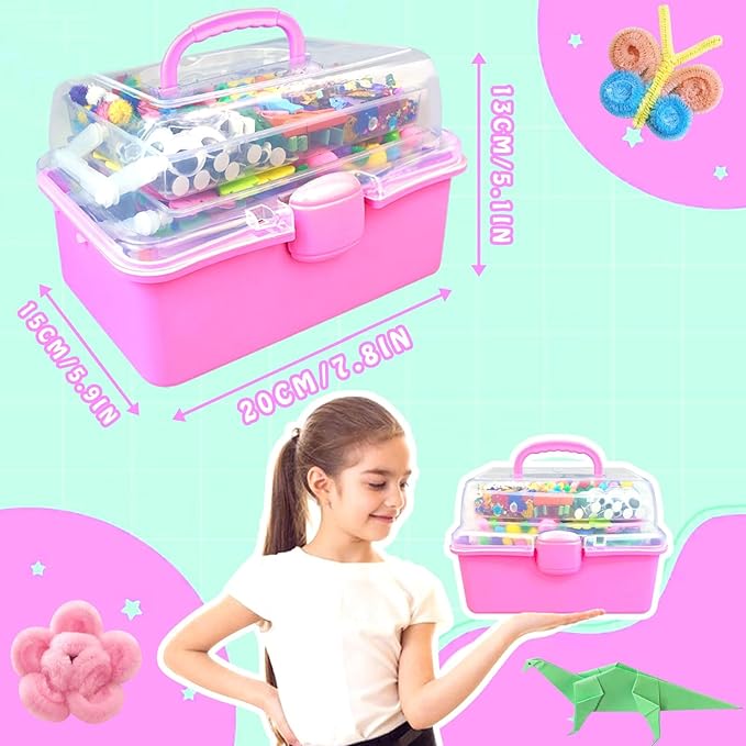 3000Pcs Arts and Crafts Supplies for Kids Craft Kits with Pipe Cleaners Crafting Supply All in 3 Layered Craft Box DIY Crafts for Kids Ages 4-8 8-12 Homeschool Supplies Toys Gifts for Girls & Boys