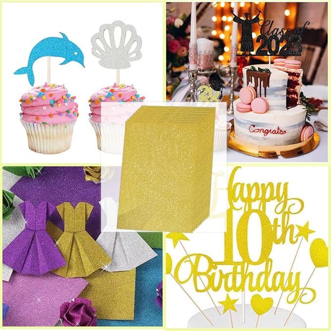 SALEMAR Gold Glitter Paper Cardstocks Sparkling Cardstocks for Cricut, Glitter Paper for Creating Greeting Cards, Cake Toppers, Wedding Crafts, 250Gsm, 10 Sheets(Gold)