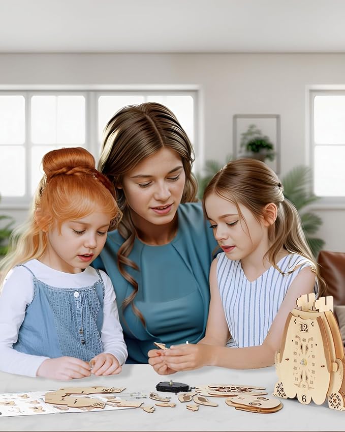 3D Wooden Puzzles for Adults Christmas-Themed Puzzle Wooden Clock Kits to Build with Wall Clock Pendulum