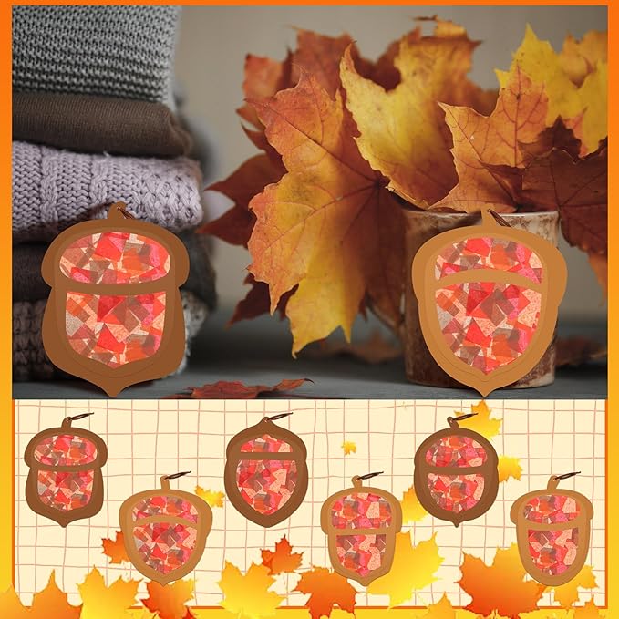 Chiisong 24 Sets Fall Acorn Crafts Kit DIY Tissue Paper Sign Crafts for Back to School Fall Harvest Thanksgiving Religious Christian Party Fun Home Actives
