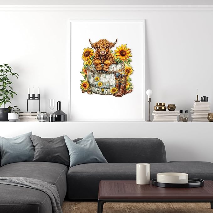 Wooden Puzzles for Adults, Wooden Jigsaw Puzzles for Adults Kids, Sunflower Pasture-2 Unique Shaped Wood Puzzles Adult, Creative Birthday Gifts for Friends Family Game (11.4 * 10.4in 195pcs)