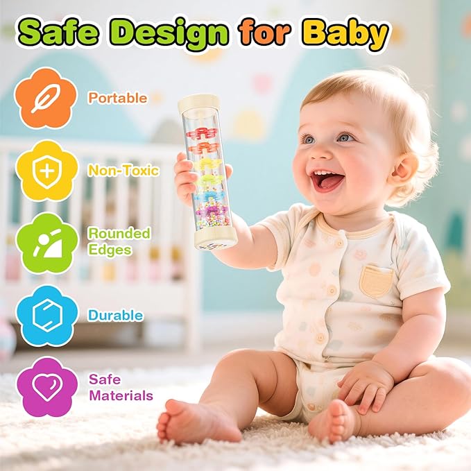Rainmaker Toy,Montessori Toys for 0+ Year Old,Baby Wooden Sensory Development Toy,Christmas Birthday Gift for Baby Infant-7.7 Inch