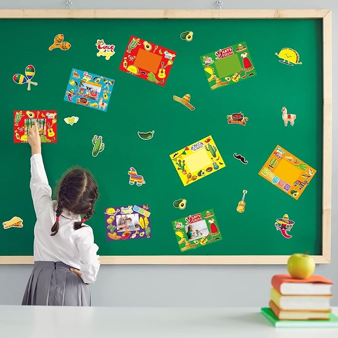 chiazllta 30 Packs Mexican Craft Kits for Kids Fiesta Party DIY Picture Frame Craft de Mayo Art Favor Home Classroom Game Activities for Festivals Carnivals