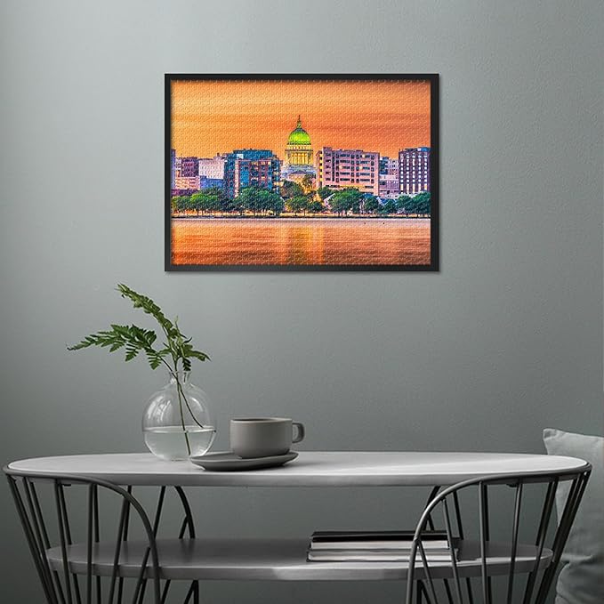 Madison Skyline Puzzles for Adults 1000 Pieces - Hard Difficult Challenging Family Puzzle, 27.5x19.7 Inch Jigsaw Puzzles Wisconsin Landscape, Puzzle Game for Women Home Decoration Gift