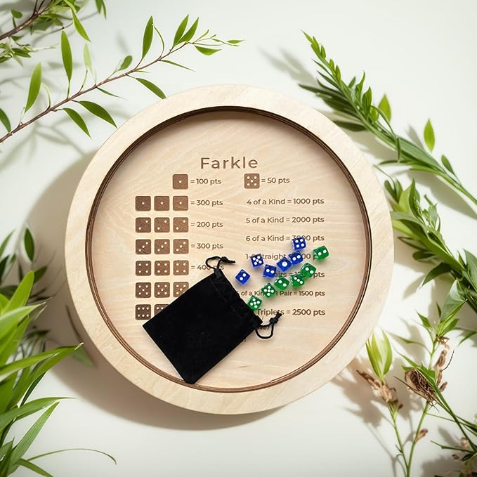 Farkle Dice Tray, Farkle Classic Dice Game with Tray and 2 Sets of 6 Pearl Dice, 12" Wooden Dice Tray for The Classic Family Game
