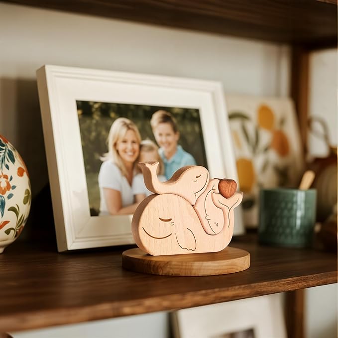 Wooden Whale Family Puzzle Games, Personalized 3 Name Puzzle for Home Crafts Decor, House Warming Birthday Party Gifts for Mom Dad Grandma Kids New Baby, Wooden Bear Family