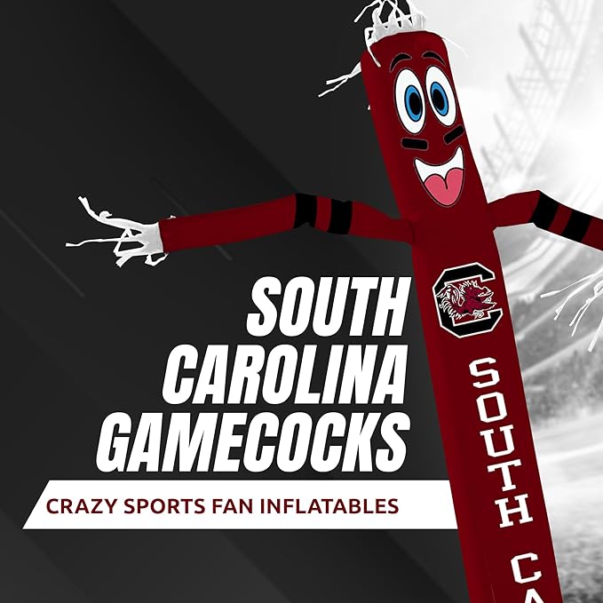 NCAA South Carolina Football Wacky Waving Inflatable Tube Guy with LED Lights & Built-in Blower - 6" x 36" x 96" Inflatable Tube Man Crazy Sports Fan Outdoor Party Decoration