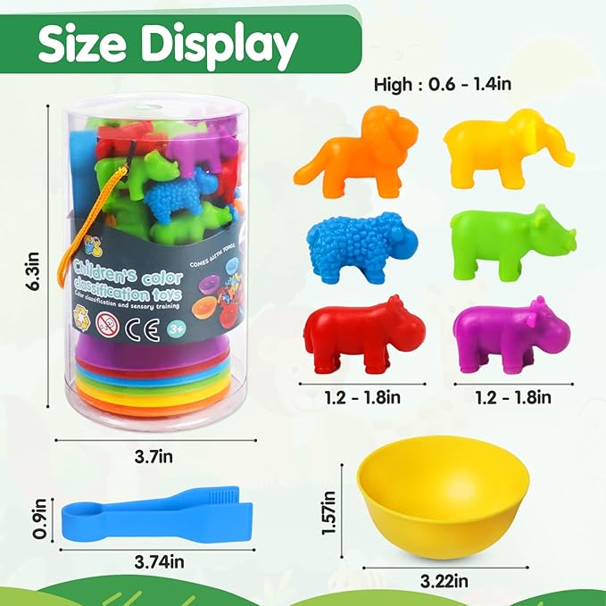 Counting Toys Matching Game for Kids with Sorting Bowls Preschool Learning Educational Activities Toys Color Classification and Sensory Game Set Toddler Montessori Toys for 3 4 5 Years Old-Animals