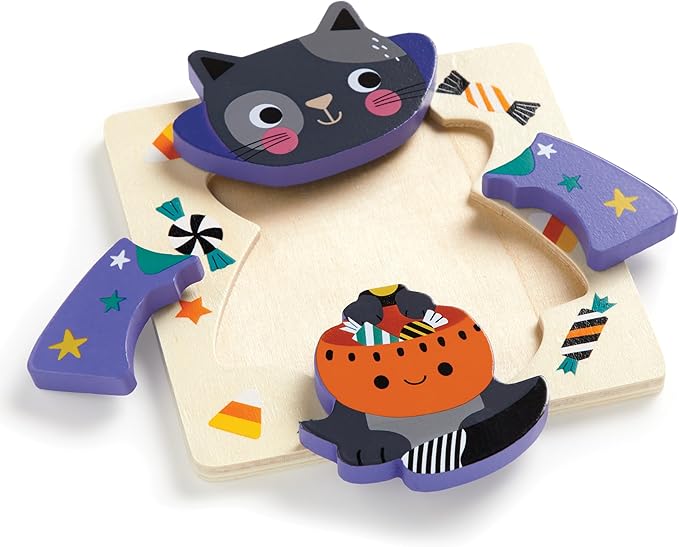 Mudpuppy Spooky Friends – Set of 4 Wooden 4 Piece Puzzles Featuring A Colorful Halloween Scene with Adorable Characters Perfect for Toddlers, Montessori Toys for 1-3+, FSC Certified