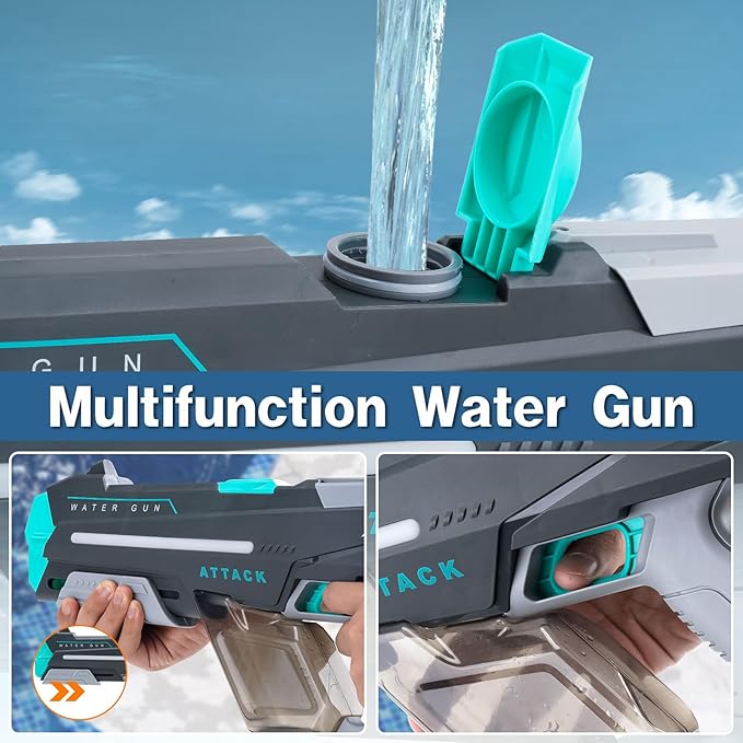 Electric Water Gun w/Auto Suction Water, Water Guns for Adults, Automatic Water Gun with Lights & 32FT Range, Battery Powered Squirt Gun, Beach Pool Party Outdoor Toys for Kids Ages 8-12