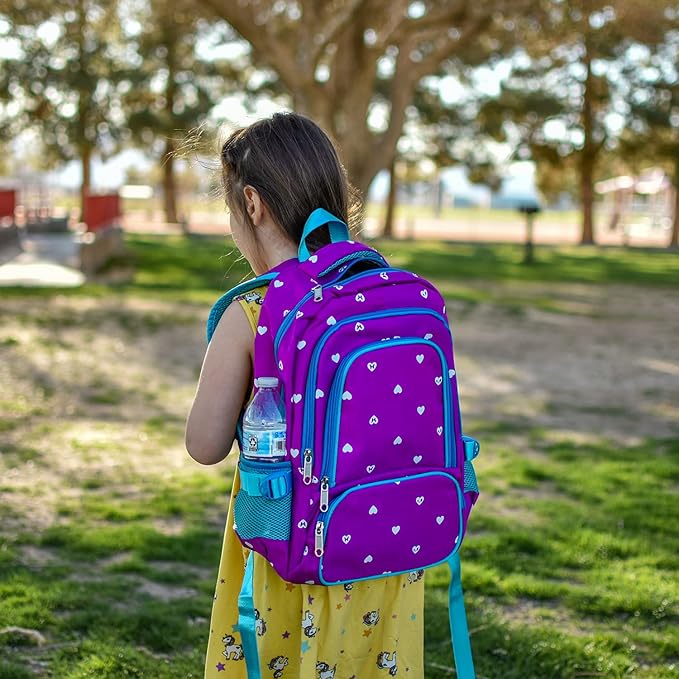 BLUEFAIRY Kids Backpack for Girls Primary Elementary School Bag Bookbag for Childs Book Bag Mochilas Escolares para Niรฑas de 4-6 Back to School Cute Gifts 17" Heart Print/Purple