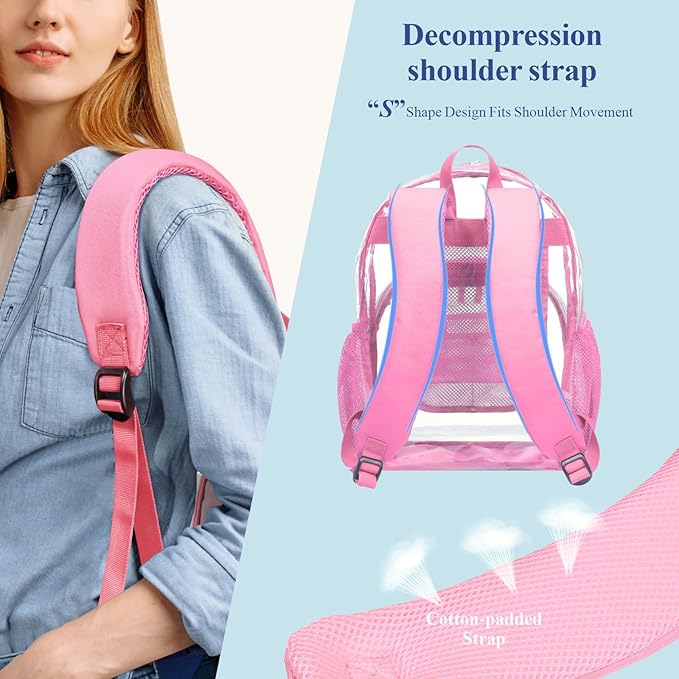 PACKISM Clear Backpack - 17 inch Heavy Duty Clear Backpacks for School, Large Transparent Bookbag for Students (Age 12+)