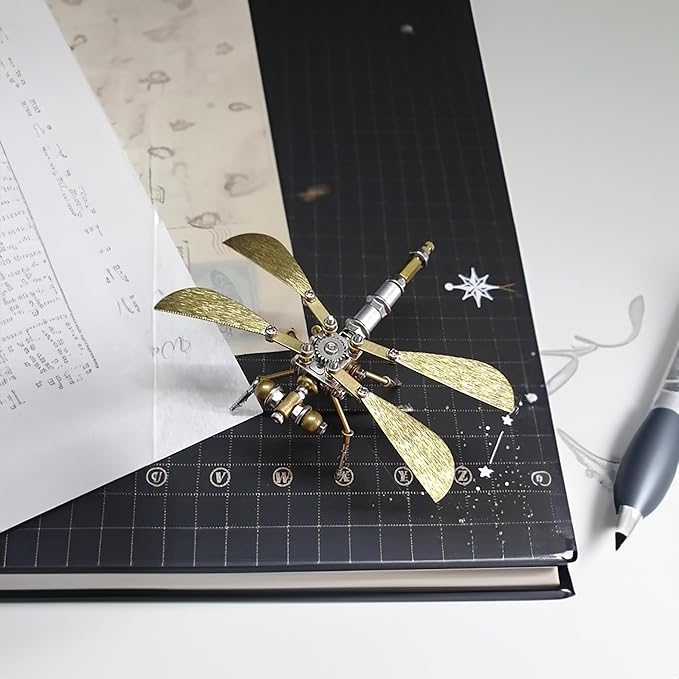 Steampunk Metal Insect Bug Sculpture Clockwork 3D Creative Mechanical Insect Kit Puzzle Mechanical Insects Dragonfly Model Engineering Puzzle for Christmas Ornaments(Ujinensis Dragonfly)
