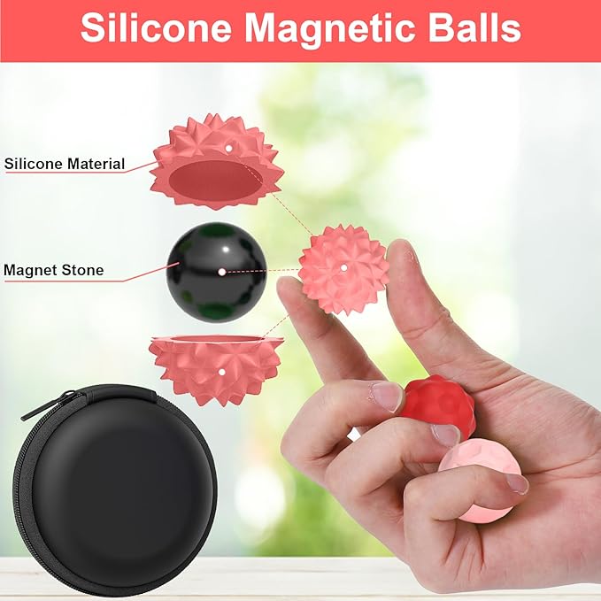 BUSOHA Silicone Magnetic Fidget Balls - 4 Pack Silicone Stress Relief Balls Stone for Adults Sensory Travel Toys for Calming,Stress,Autism and ADHD,Gifts for Kids Girls Boys,Red