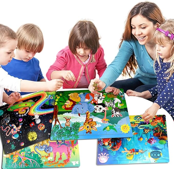 Puzzles for Kids Ages 4-8, 4 Pack Wooden Jigsaw Puzzles 60 Pieces Animal Dinosaur Puzzle Preschool Educational Learning Toys Set for Boys and Girls