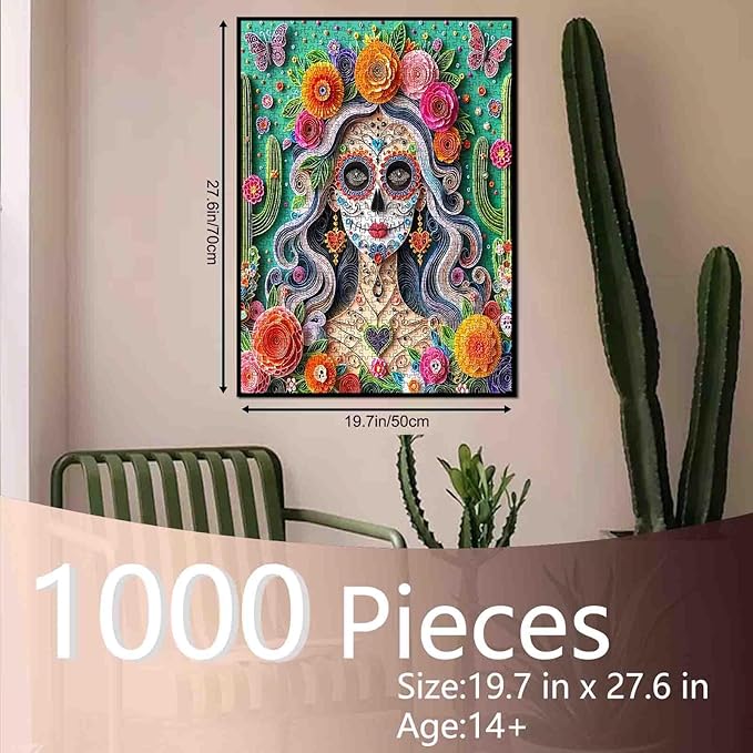Tucocoo Elegant Floral Woman Puzzle for Adults 1000 Piece, Skull Girl Portrait Paper Art Jigsaw, Impossible Difficult Puzzle Challenging Puzzles for Adults Gift Home Decor Family Game Nights