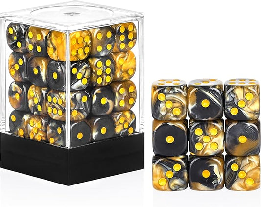 36 Pieces 12mm 6 Sided Mini Dice Set,Two Colours D6 Game Dice Set,6 Sided Standard Game Dice for Board Games Dice Games Classroom Teaching Dices Game,with Portable Gaming Box(Gold & Black)