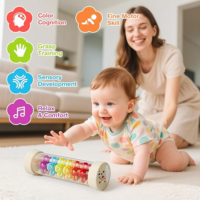 Rainmaker Toy,Montessori Toys for 0+ Year Old,Baby Wooden Sensory Development Toy,Christmas Birthday Gift for Baby Infant-7.7 Inch
