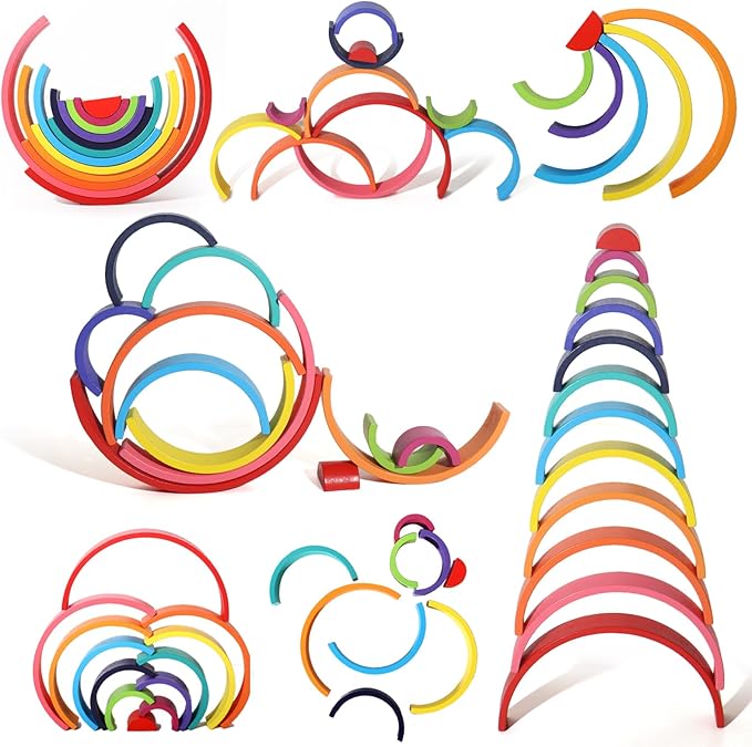 Montessori Rainbow Arch Building Blocks โ 12-Piece Creative Stacking Toy for Kids, Multifunctional Educational Playset for Fine Motor Skills, STEM Learning Toy