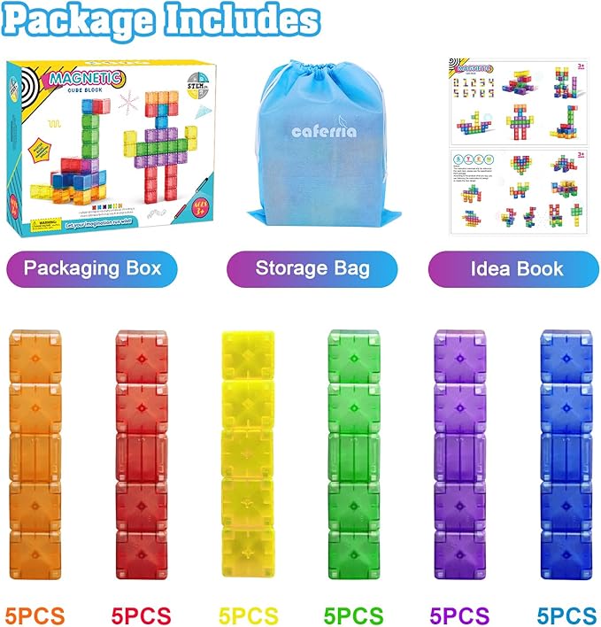 1.4 inch Magnetic Blocks Toddler Toys, 30pcs Translucent Building Blocks Building Toy for Ages 2-4 5-7, Preschool STEM Magnet Sensory Montessori Toys for 2 3 4 5 6 Year Old Boys Girls