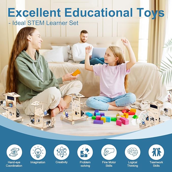 5-in-1 ESP32 STEM Kits for Kids Age 8-12, Wooden 3D Puzzle Toys Smart Home School Educational Science Building Kit for Students, Engineering Model Kits Birthday Gift Craft for Teen Boys Girls