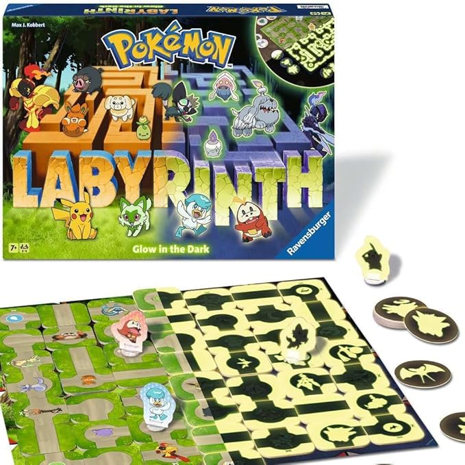 Ravensburger 22705 - Pokémon Labyrinth Glow in The Dark - Sliding Fun with Your Favorite Pokémon - Playable in Light and Dark for 2-4 Players Ages 7 and Up
