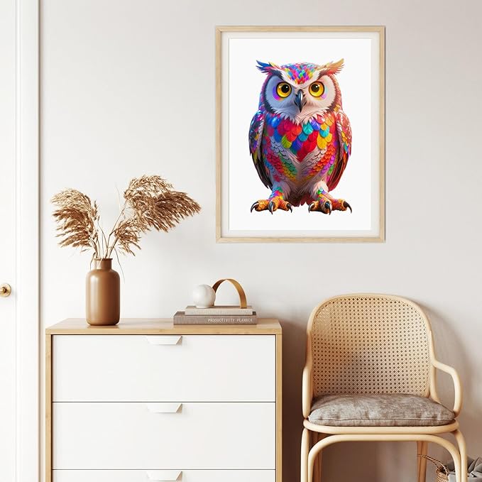 Wooden Puzzles for Adults, Neon Owl Jigsaw Puzzle 200pcs, 8.2x12.5in, Unique Shape Wood Puzzles Adult, Creative Gift for Kids Family Game