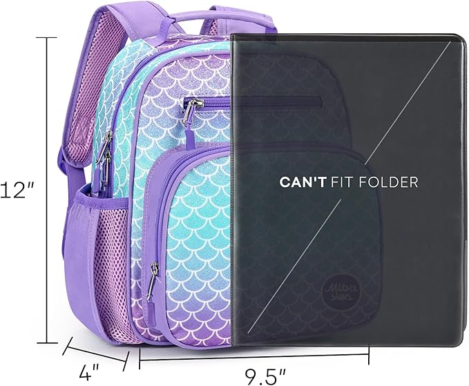 mibasies Toddler Backpack for Girls 2-4: Glitter Kids Backpacks for Girls - Preschool Kindergarten Backpack - Fish Scale Purple