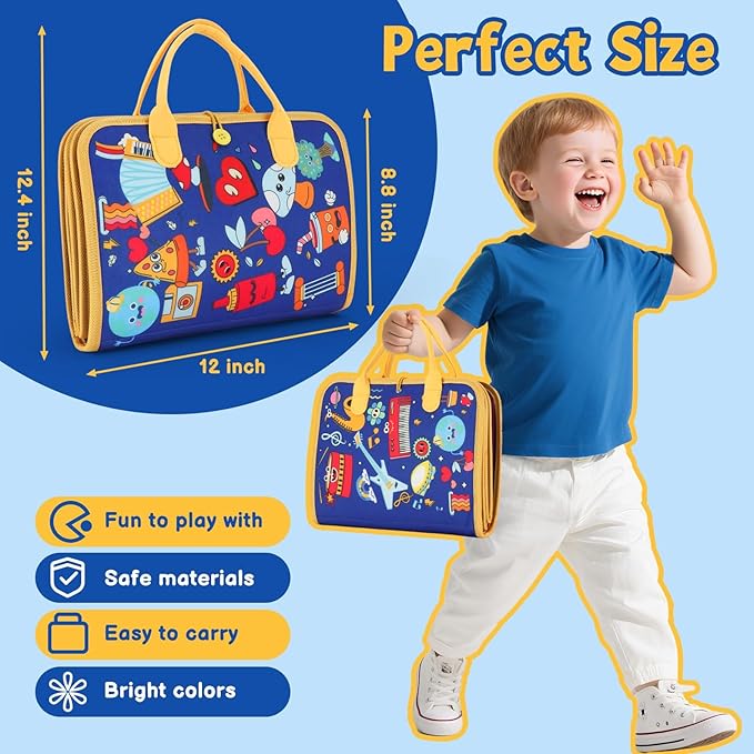Montessori Busy Book for Toddlers Age 3-5, 12-in-1 Toddler Learning Activities, Preschool Educational Sensory Toys, Travel Airplane Car Toy , Fine Motor Skills Book, Birthday Gift for Boys Girls