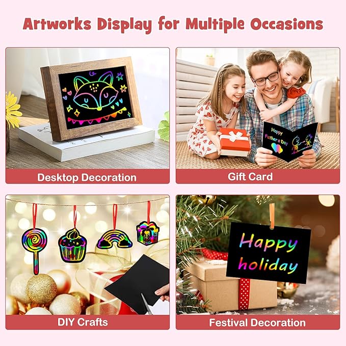 ZMLM Scratch Paper Art Set: 60Pcs Magic Drawing Art Craft Kid Mother Gifts Scratch Paper Supply Toddler Preschool Learning Toy for Age 3 4 5 6 7 8 Girl Boy Birthday Activities Toys