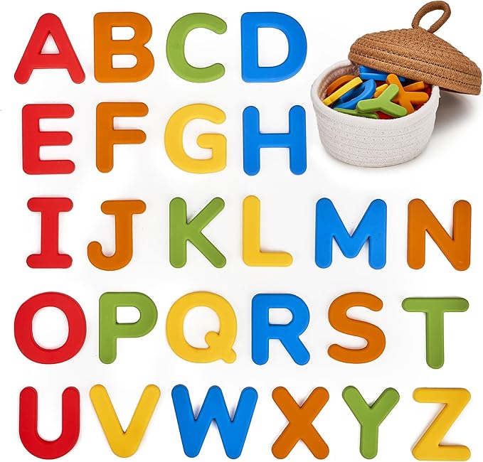JoyCat Silicone Alphabet Magnetic Letters, 26 Uppercase ABC Fridge Magnets for Toddlers 1-3 & Kids, Baby Learning Refrigerator Toy Set, Preschool Birthday Gifts for Boys & Girls (Vibrant Color)