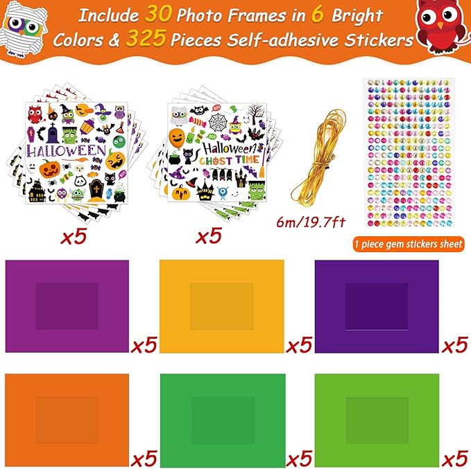 30 Packs Halloween Arts and Crafts for Kids Picture Frame Craft Kits Photo DIY Craft Set Bulk Pumpkin Maple Leave Turkey Stickers Children Classroom Kindergarten Preschool Game Activities Ages 4-12