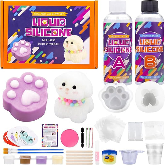 Taba Squishy Kit - 10 oz DIY Liquid Silicone Mold for Squishy Making, Arts and Crafts for Kids,Beginner Friendly Molds for Dog and Cat Paw Lovers