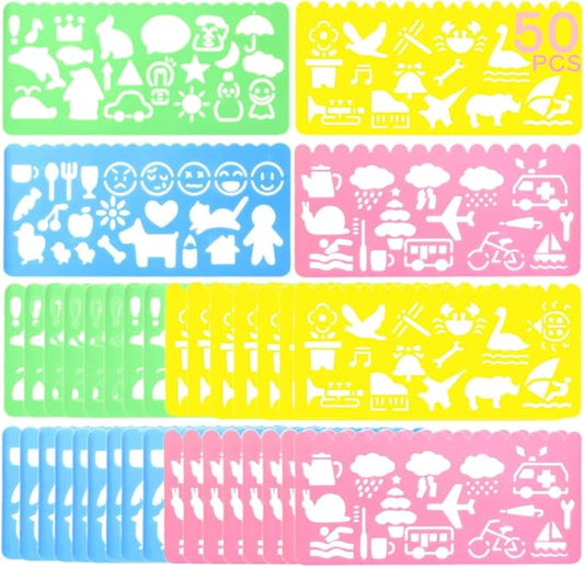 Cityrosy Drawing Stencils, Rainbow Scratch Paper Activity Kit for Kids, 50 Pieces, 4 Colors and Styles, Perfect for Classroom, Birthday, Party
