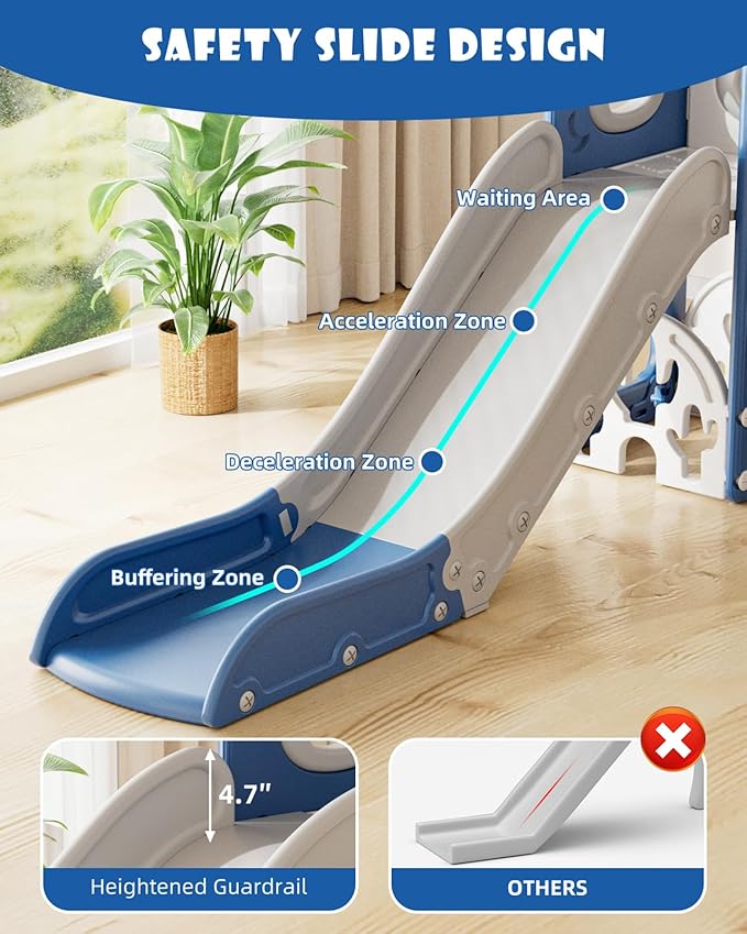 XJD 13-in-1 Toddler Slide and Swing Set, Kids Slide for Toddlers Age 1+, Toddler Outdoor Playset New Upgrade with Golf Set, Basketball Hoop, Drawing Board for Playground (Blue White)