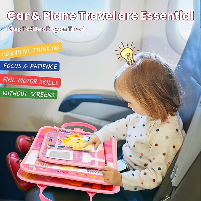 Busy Book for Toddlers 1-3, Montessori Toys Busy Board for 1 2 3 4 Year Old Girl Birthday Gift Educational Learning Quiet Activity Book Airplane Car Travel Toys for Tollders Kids 1-3