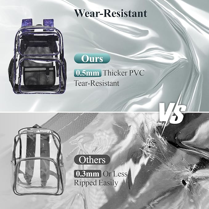 PACKISM Clear Backpack for School - 17 inch Large Heavy Duty Clear Bookbag, See Through PVC Backpacks (for age 12 above)