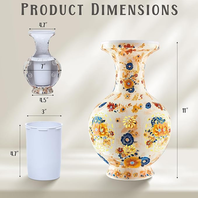 LED Flower Puzzle Vase for Adults, 200-Piece 3D Puzzle Vases for Home and Office Decor, Unique Flower Vase for Living Room & Bedroom, Creative Crafts for Adults